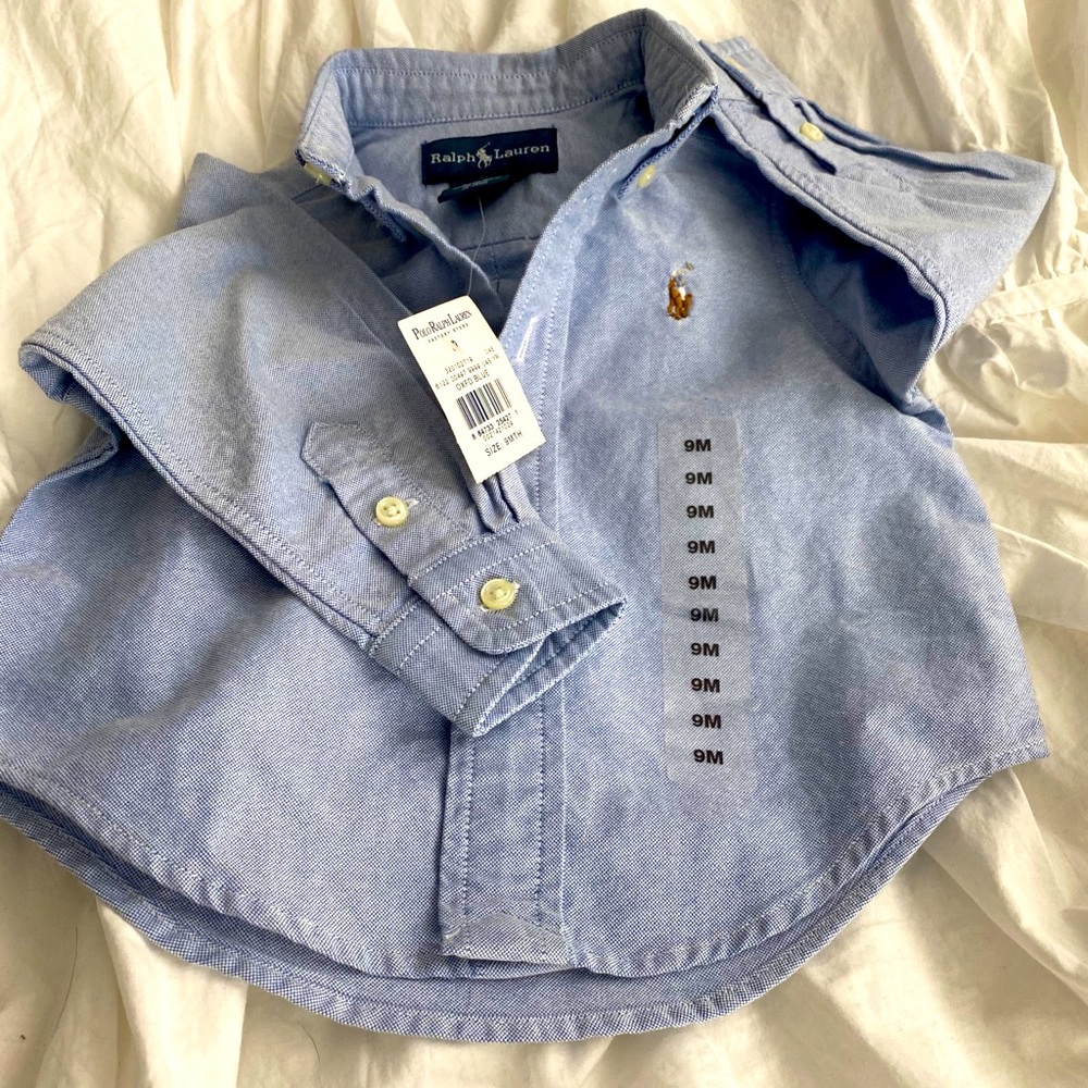 Ralph Lauren baby 9M button down blue Oxford NWT